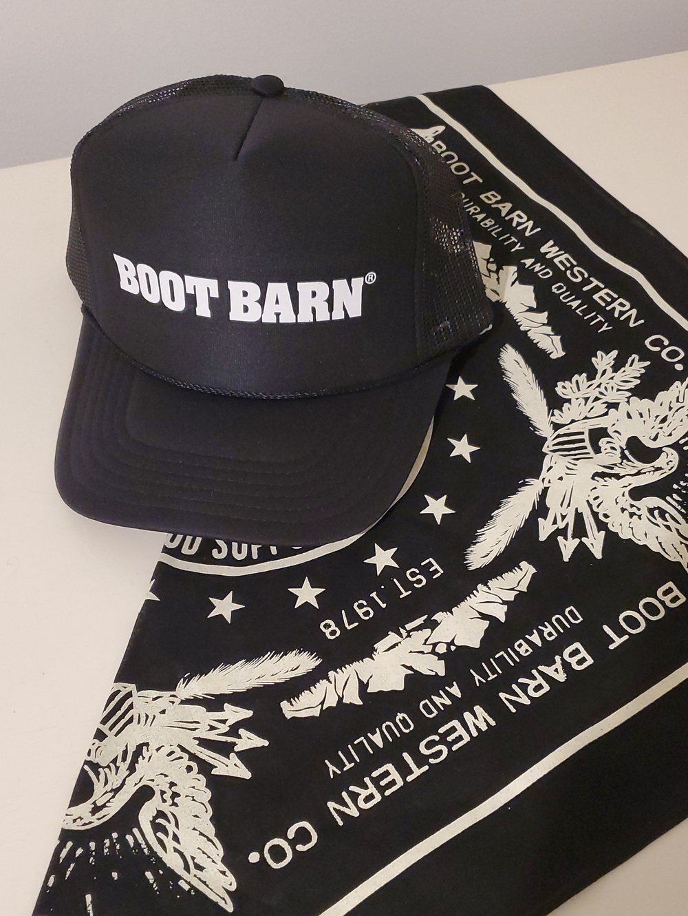 BOOT BARN® Black Trucker Hat & Bandana Set NEW